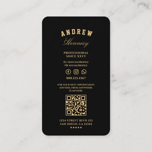 Moderne Barber Zwarte Schaar Gouden Barbershop Visitekaartje (Achterkant)