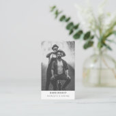 Moderne Barbershop Barber Foto QR-code Visitekaartje (Staand voorkant)