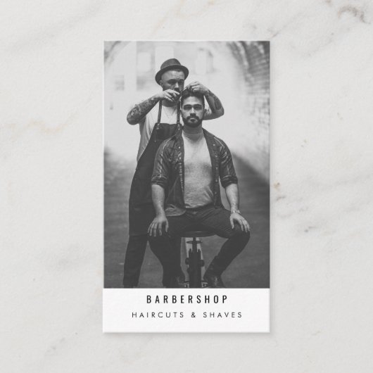 Moderne Barbershop Barber Foto QR-code Visitekaartje (Voorkant)