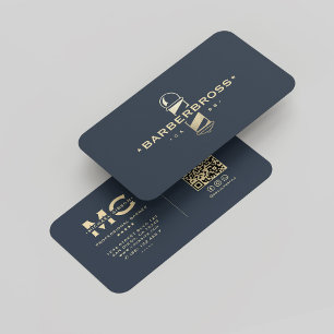 Moderne Barbershop Barber Pole Donkerblauw Goud Visitekaartje
