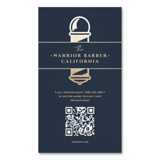 Moderne Barbershop Barber's Pole Barber QR Magnetisch Visitekaartje (Voorkant Verticaal)