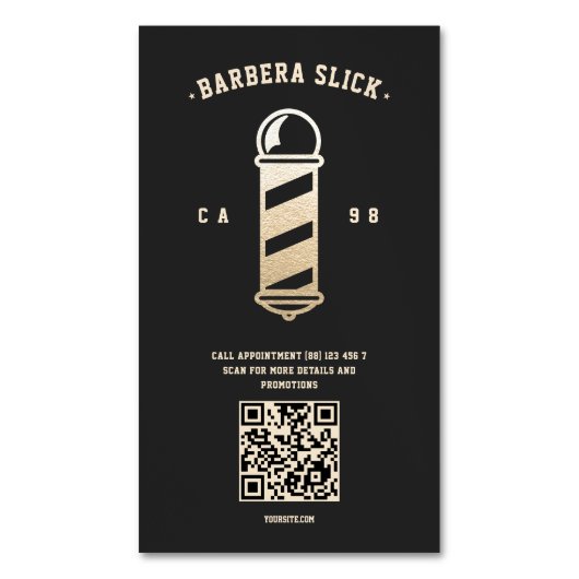Moderne Barbershop Barber's Pole Haarstylist QR Magnetisch Visitekaartje (Voorkant Verticaal)