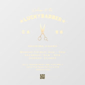 Moderne Barbershop Gold Scissors openingsuren QR Raamsticker (Vel)