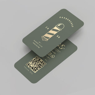 Moderne Barbershop Goud Barber's Pole Sage Groen Visitekaartje