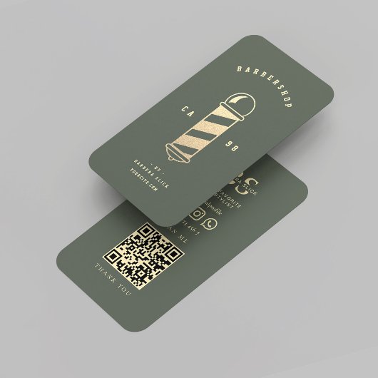 Moderne Barbershop Goud Barber's Pole Sage Groen Visitekaartje