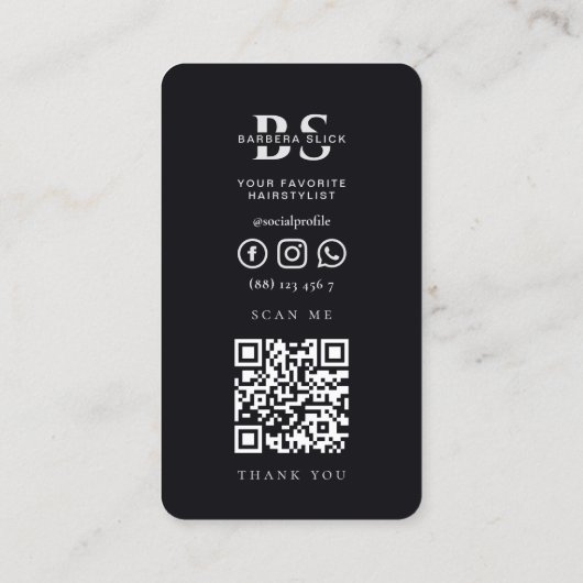 Moderne Barbershop Kapsel Zwart Zilveren Barber Po Visitekaartje (Achterkant)