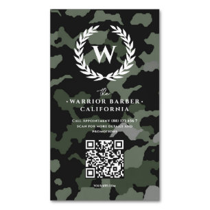 Moderne Barbershop Monogram Camouflage Barber Magnetisch Visitekaartje