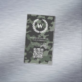 Moderne Barbershop Monogram Camouflage Barber Magnetisch Visitekaartje (Voorbeeld)