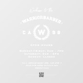Moderne barbershop monogram opening uren QR Raamsticker (Vel)