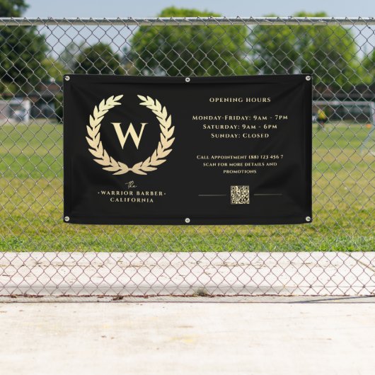 Moderne Barbershop Openingstijden Gold Banner Sign (Insitu)