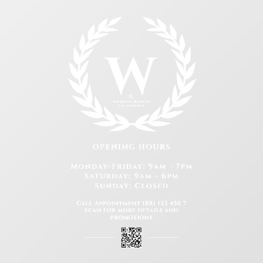 Moderne Barbershop Openingstijden Onderteken Monog Raamsticker (Vel)