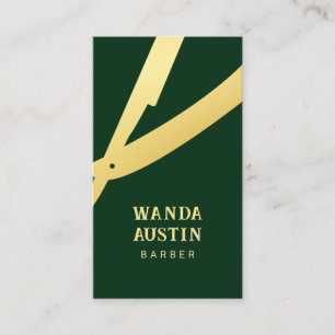 Moderne barberzaag donkergroen goud QR-code Visitekaartje