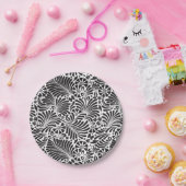 Moderne Barokke Bloemen Zwart en Wit Papieren Bordje (Feest)