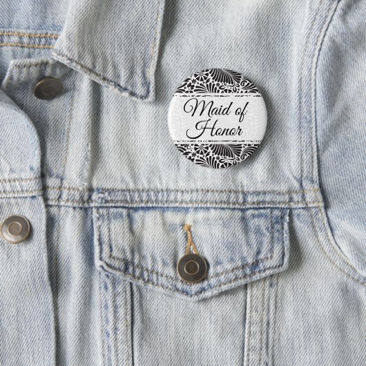 Moderne barokke bloemenmeisje van eer ronde button 5,7 cm (In situ)