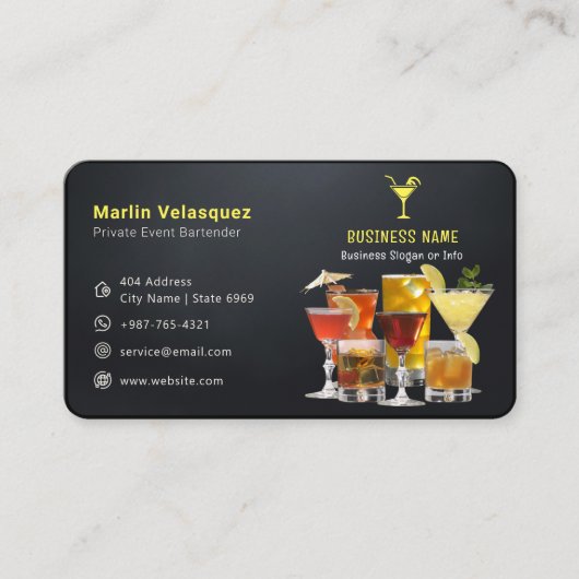 Moderne bartender business | Casual zwart Visitekaartje (Voorkant)