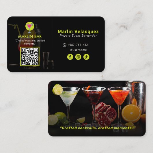 Moderne bartender business | Casual zwart Visitekaartje (Voorkant / Achterkant)