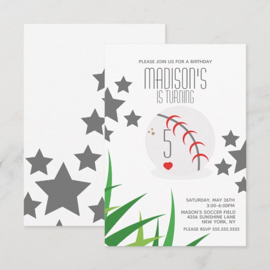 Moderne Baseball Birthday Stars Kaart (Voorkant / Achterkant)