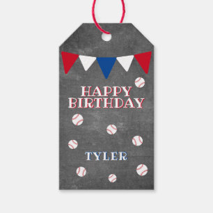Moderne Baseball Chalkboard Kinder Happy Birthday Cadeaulabel