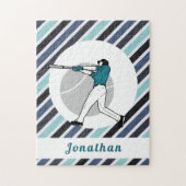 Moderne Baseball Softball Player stript zijn naam Legpuzzel (Verticaal)