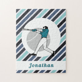 Moderne Baseball Softball Player stript zijn naam Legpuzzel
