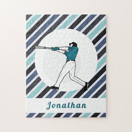 Moderne Baseball Softball Player stript zijn naam Legpuzzel (Verticaal)
