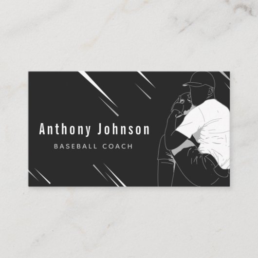 Moderne Baseball-trainer zwart-wit Visitekaartje (Voorkant)