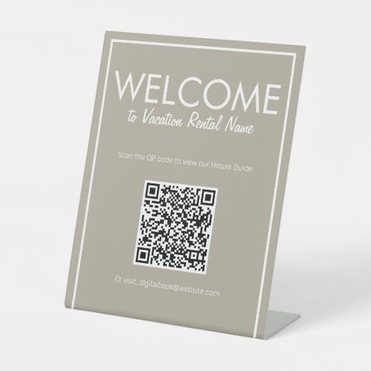 Moderne Basic Beige Digital QR Code Welkomstteken Reclamebord Met Voetstuk (Voorkant)
