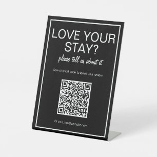Moderne Basic Black QR Code Review Table Sign Reclamebord Met Voetstuk