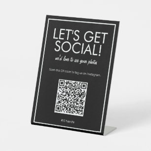 Moderne Basic Black Social Media QR Code Table Sig Reclamebord Met Voetstuk