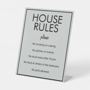 Moderne Basic Grey House Rules Guest Pedestal Sign Reclamebord Met Voetstuk