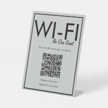 Moderne Basic Grey Wi-Fi QR Code Pedestal Sign