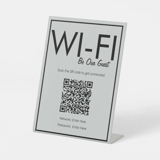 Moderne Basic Grey Wi-Fi QR Code Pedestal Sign Reclamebord Met Voetstuk (Voorkant)