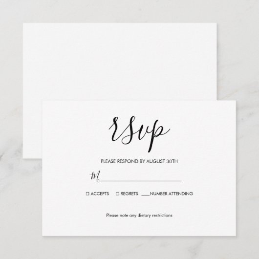 Moderne Basic Minimalistische Eenvoudige bruiloft RSVP Kaartje (Voorkant / Achterkant)