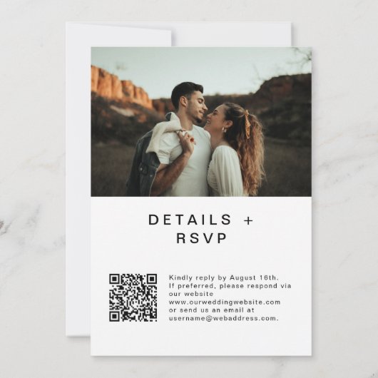 Moderne Basic Photo QR Code Wedding Rsvp Kaart (Achterkant)