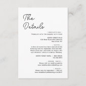 Moderne Basic Plain Zwart Wit Bruiloft Details Informatiekaartje (Voorkant)