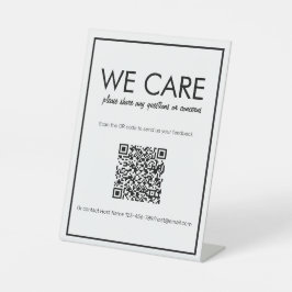 Moderne Basic White QR Code Feedback Counter Sign Reclamebord Met Voetstuk