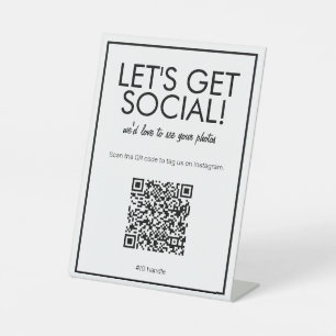 Moderne Basic White Social Media QR Code Table Sig Reclamebord Met Voetstuk