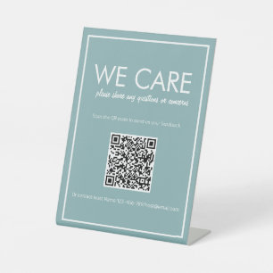 Moderne basis Blauwgroen QR-code Feedbackteller Te Reclamebord Met Voetstuk