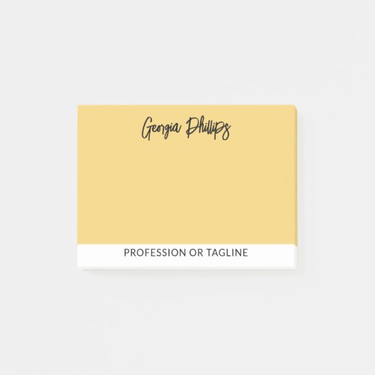 Moderne Basis Zachte Gele Naam & Beroep Post-it® Notes (Voorkant)