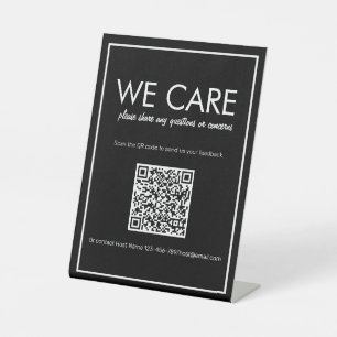 Moderne basis zwarte QR-code Feedbackteller Teken Reclamebord Met Voetstuk