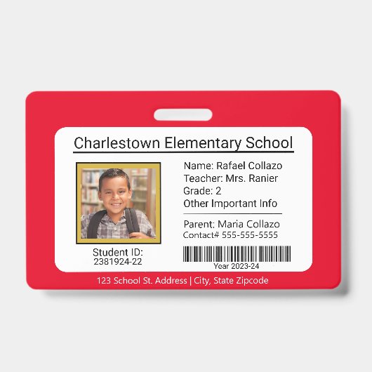 Moderne basisschool student ID Badge rood (Voorkant)