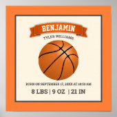 Moderne Basketbal Baby Geboorte Stats Poster (Voorkant)