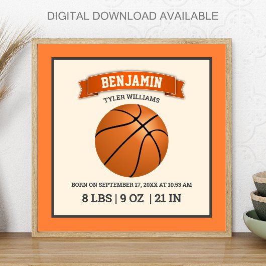 Moderne Basketbal Baby Geboorte Stats Poster