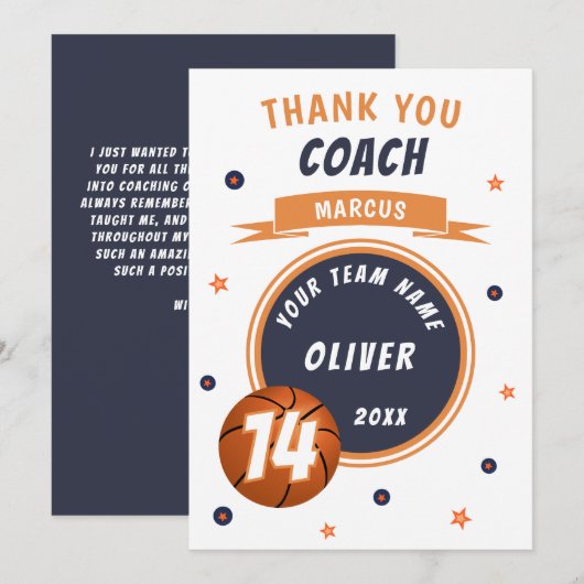 Moderne Basketbal Bal Dank coach Bedankkaart (Voorkant / Achterkant)