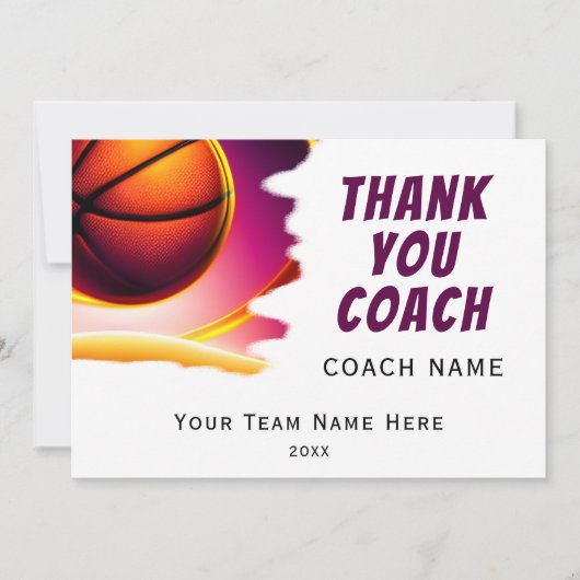 Moderne Basketbal Bal Dank Coach Bedankkaart (Voorkant)