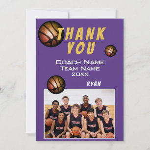 Moderne Basketbal Bal Foto Dank je Coach Bedankkaart