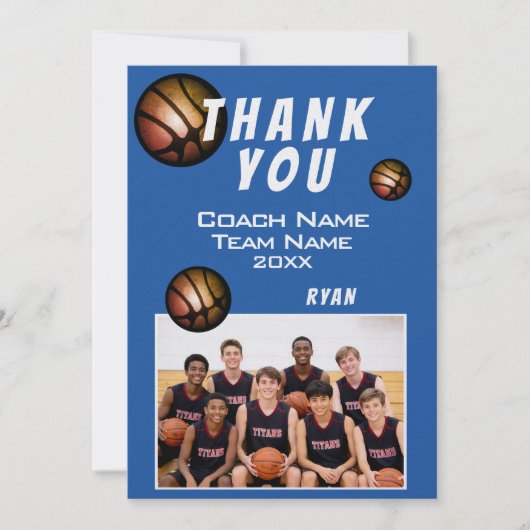 Moderne Basketbal Bal Foto Dank je Coach Bedankkaart (Voorkant)