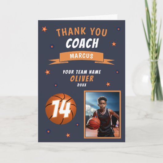 Moderne Basketbal Foto Bedankt Coach Kaart (Voorkant)