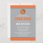 Moderne basketbal lichtgrijs en oranje bar mitswa kaart<br><div class="desc">Moderne,  basketbal thema bar mitswa uitnodigingen met oranje grenzen. Lichtgrijze achterkant met davidster. Alle kleuren kunnen worden bewerkt in het ontwerpgereedschap</div>