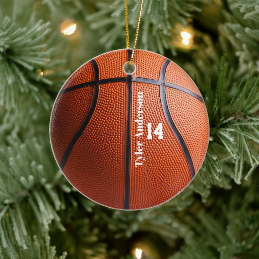 Moderne basketbal naam en spelersnummer keramisch ornament (Boom)